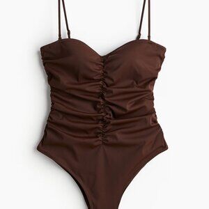 H&M Brown Ruched One-Piece Swimsuit